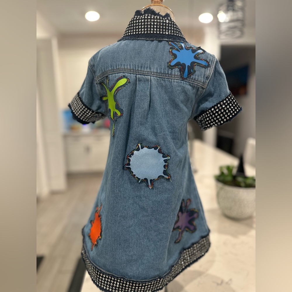 Sold! Colorful Denim Dress with Paint Splatter Design